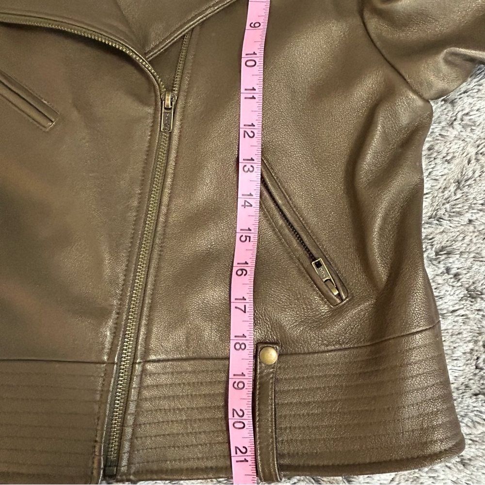 Bagatelle Leather Cropped Moto Jacket Bronze sz XL Minimalist Chic Quite Luxury - Picture 10 of 15